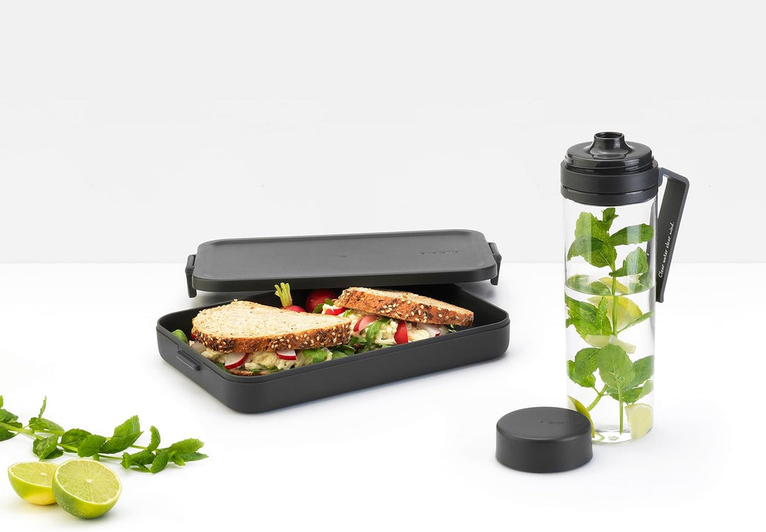 Brabantia - Make & Take Frühstück-Set - 2er-Set: Wasserflasche 0.5L + Lunch Box Flach - Platz für Sa