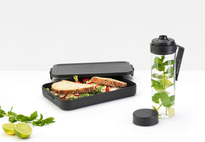 Brabantia - Make & Take Frühstück-Set - 2er-Set: Wasserflasche 0.5L + Lunch Box Flach - Platz für Sa