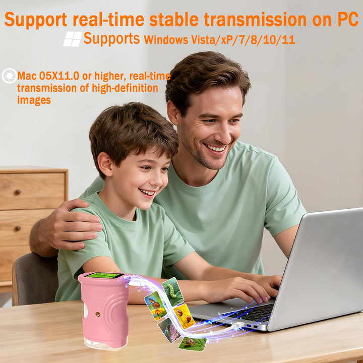 Digitales Mikroskop für Kinder, 1000X tragbares Taschenmikroskop mit 4K 2.0" Bildschirm Kinder Handy