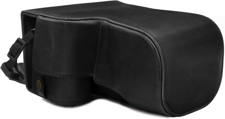 MegaGear MG1804 Ever Ready Kameratasche aus Leder, kompatibel mit Sony Alpha A6600 (18-135 mm), Schw