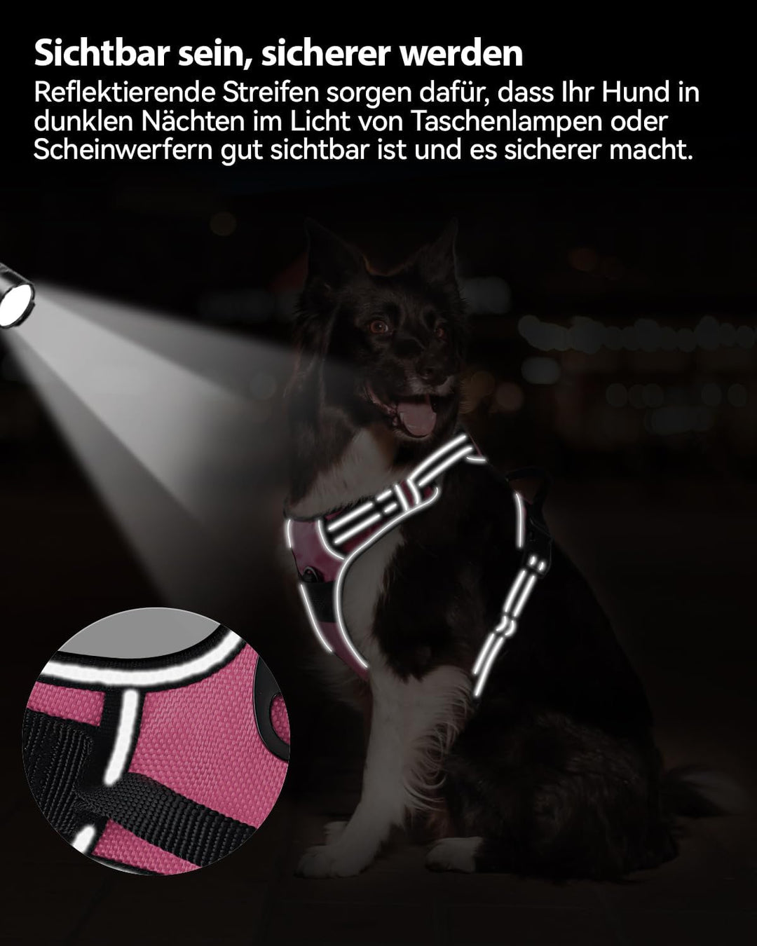 Joytale Anti-Zug Hundegeschirr für grosse Hunde, Pink, L | Perfekter Sitz, gepolstert &amp; reflektieren