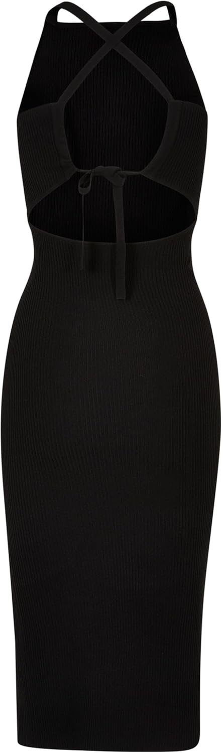 Urban Classics Damen Ladies Midi Rib Knit Crossed Back Dress L Schwarz, L Schwarz