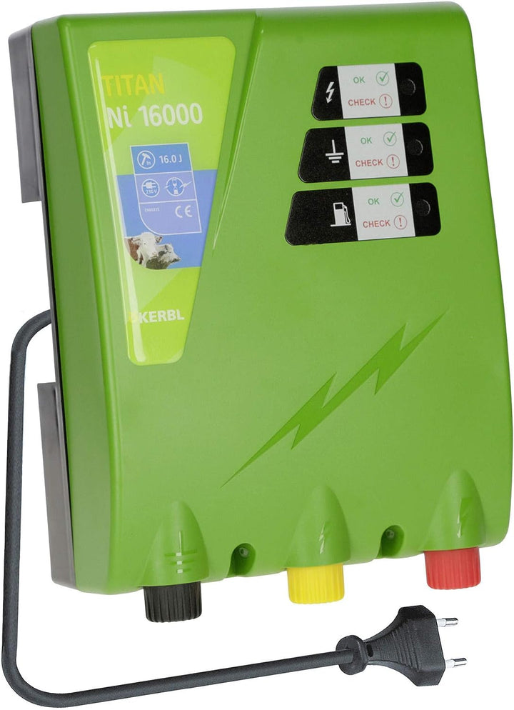 Kerbl Weidezaungerät Titan Ni 16000, 16.0 J Weidezaun Gerät Stromversorgung Netzgerät 230V, Titan Ni