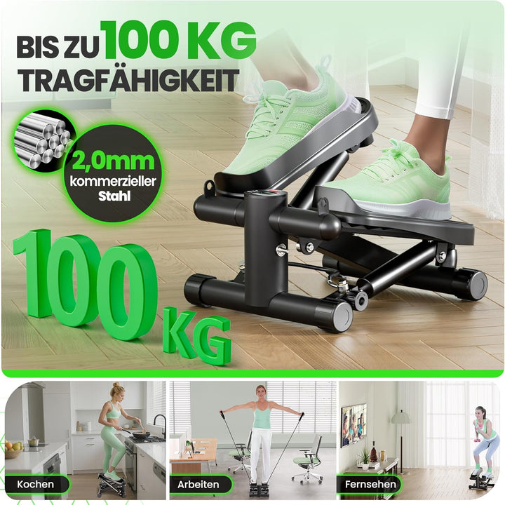 Ultrasport Stepper für Zuhause I Mini Stepper Fitness, 2 in 1 Up-Down Swing Stepper mit Power Ropes