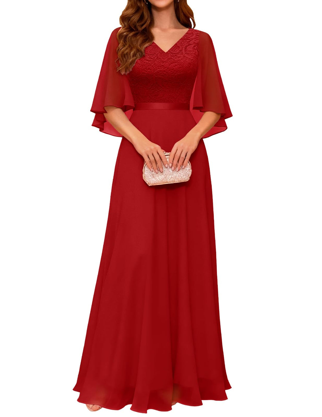 DRESSTELLS Festliche Abendkleider Damen Hochzeit Ballkleid Elegant Lang Brautkleid Standesamt Chiffo