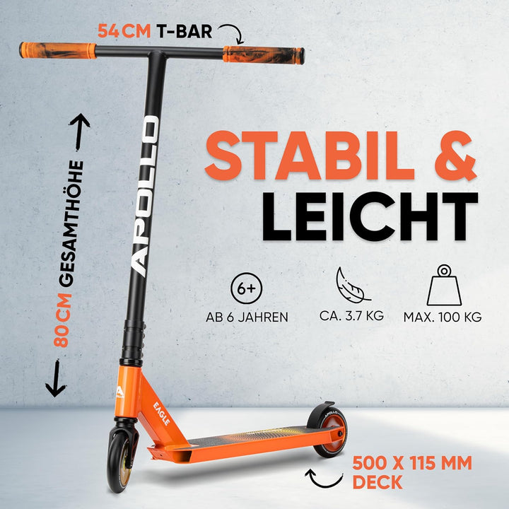 Apollo Stunt Scooter - Eagle, eloxierter Profi Stuntroller, Kinder Scooter mit ABEC 9 Kugellagern, 1