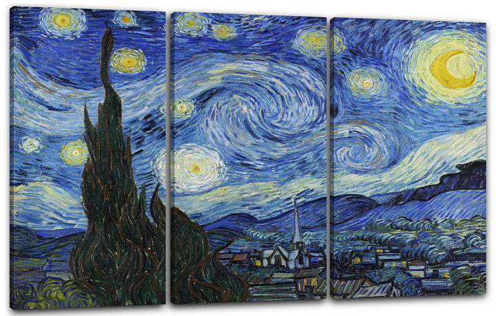 Printed Paintings Leinwand 3-teilig(120x80cm): Vincent Van Gogh - Die Sternennacht (1889) 120x80 cm