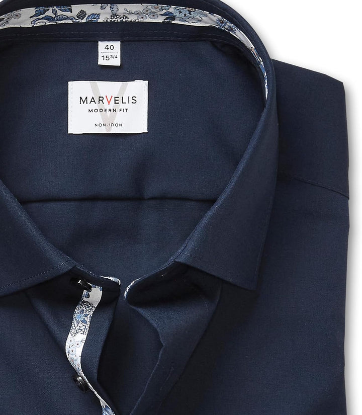 Marvelis Herren Businesshemd Langarm 720184,Einfarbig,Modern Fit,New Kent 40 Marine 18, 40 Marine 18