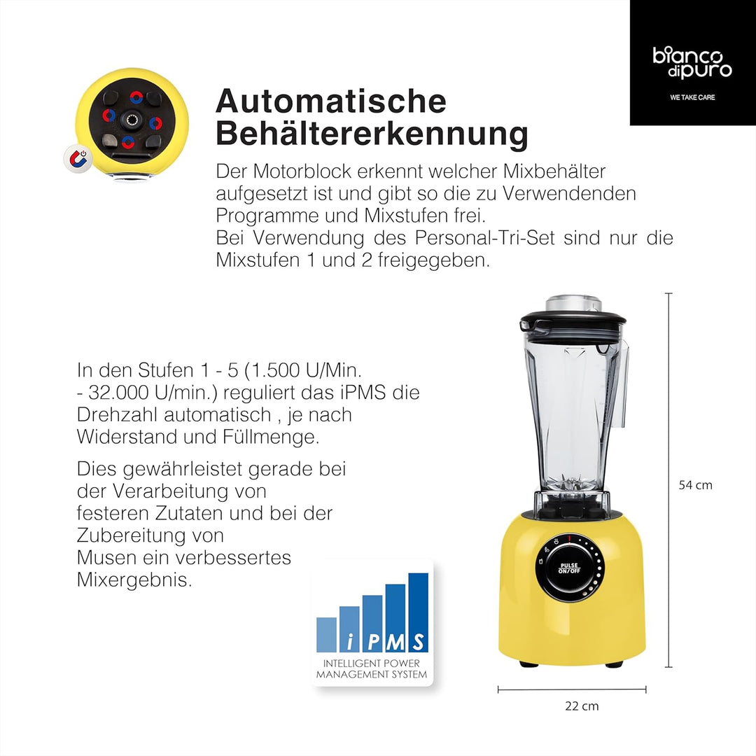 Hochleistungsmixer Verde Smoothie Maker 1400 Watt bis 32.000 U/Min - iPMS - 3 Mixprogramme - 2 Liter