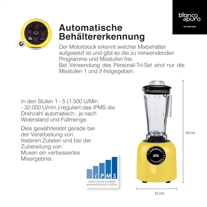 Hochleistungsmixer Verde Smoothie Maker 1400 Watt bis 32.000 U/Min - iPMS - 3 Mixprogramme - 2 Liter