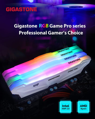 [ RGB DDR4 RAM ] Gigastone White RGB Game PRO Desktop RAM 32GB (2x16GB) DDR4 Ram 32GB DDR4-3200 MHz