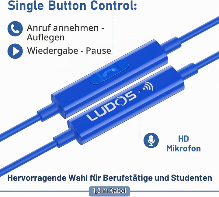 LUDOS FEROX USB C Kopfhörer, 5 Jahre Garantie für iPhone 16 15 Pro Max Plus Samsung Galaxy S24 S23 U