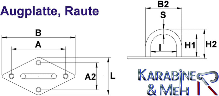 KAMERO 10x Edelstahl V4A, Augplatte/Deckauge, Raute, D10, 100x60mm D10 - 10 Stück, D10 - 10 Stück