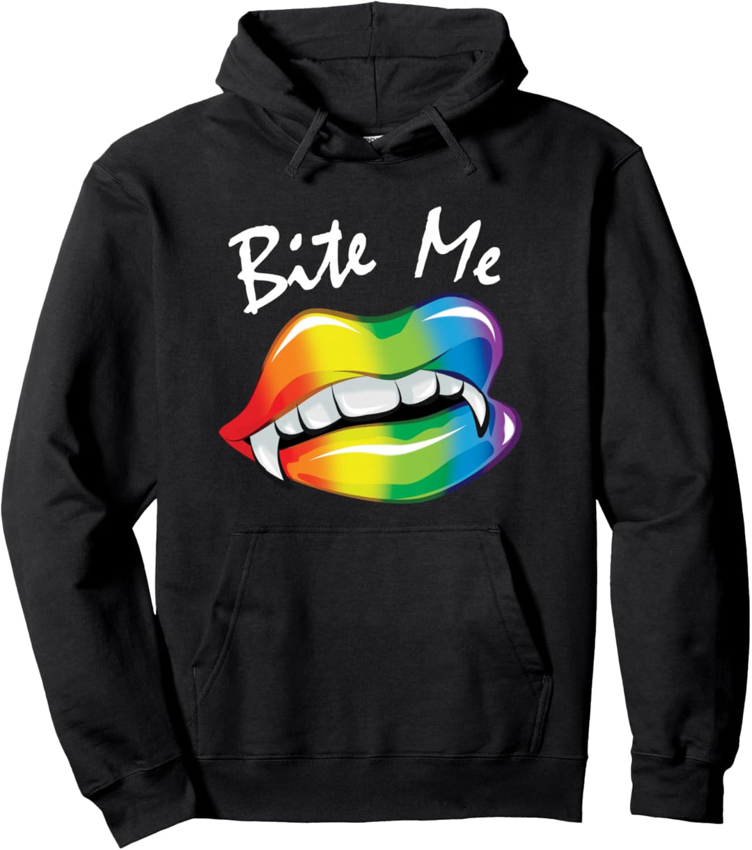 Bite Me Halloween Costume Vampire Lips Fangs LGBTQ+ Pride Pullover Hoodie