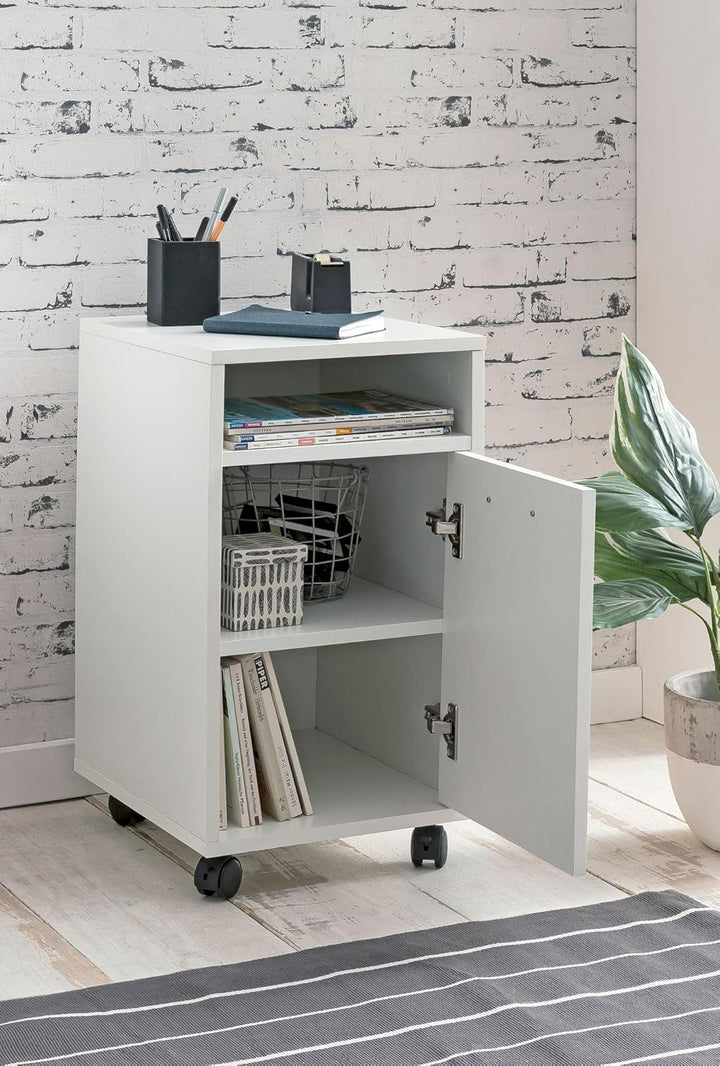 Rollcontainer Weiss 33x60x38cm Schubladenschrank | Schreibtisch-Container mit Tür & Ablage | Bürocon