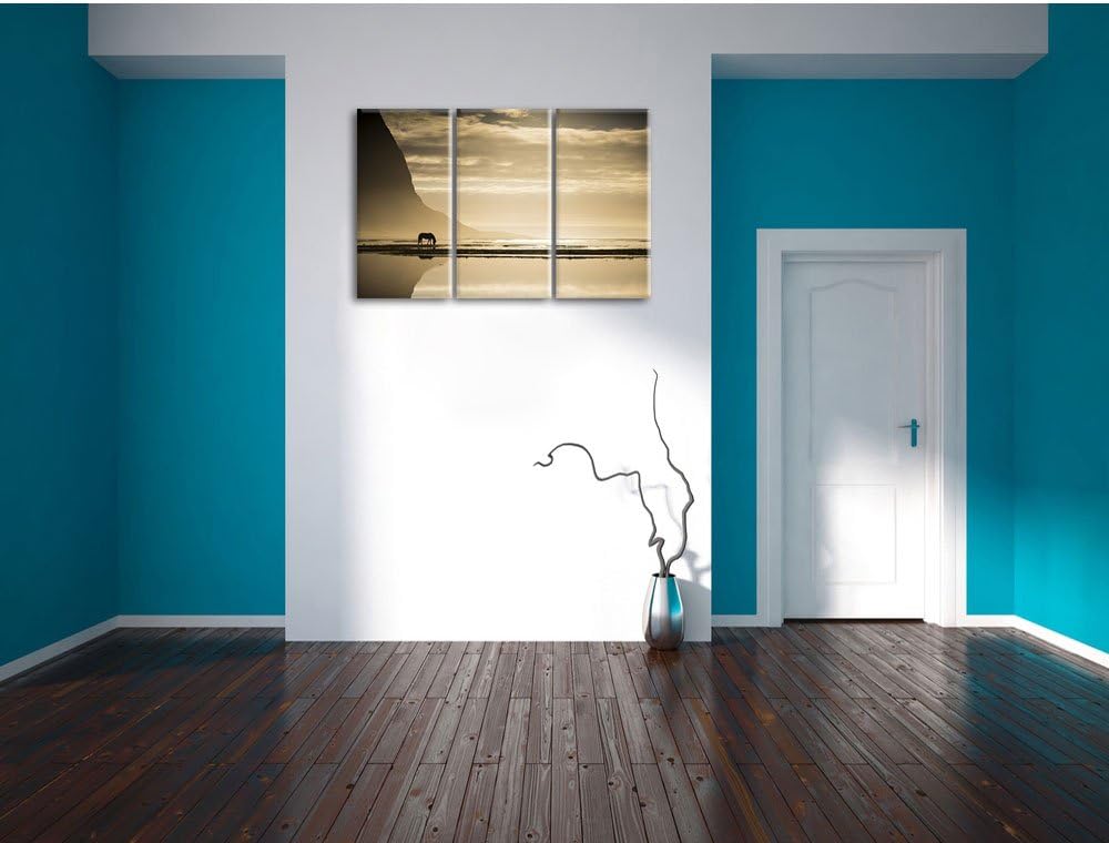 Pixxprint Pferd am Ufer Einer Insel / 3-Teilig/Gesamtmass 120cm Leinwandbild bespannt auf Holzrahmen