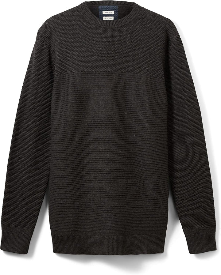 TOM TAILOR Herren Basic Strickpullover aus Bio-Baumwolle, 10617 - Black Grey Melange