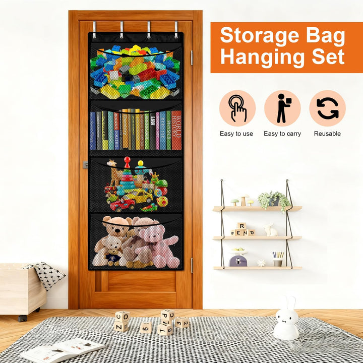 2 Stück Tür Organizer Hängend mit 4 Netztaschen Organizer Hängend mit 4 S-Förmigen Haken Türorganize