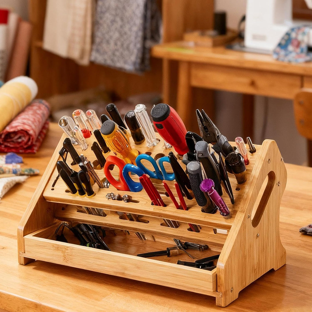 Zangenorganizer,53-Loch Holz Aufbewahrungsregal mit Tablett | Werkbank Organizer - Für Hobby Basteln