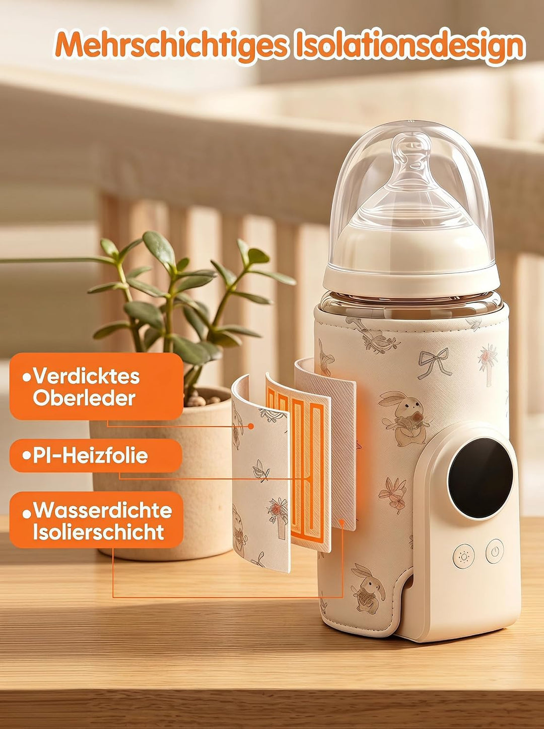 Flaschenwärmer Baby Unterwegs mit 6-10h Wärmehaltung | 6 Temperaturstufen 38-50℃, 8000mAh Akku &amp; 18W