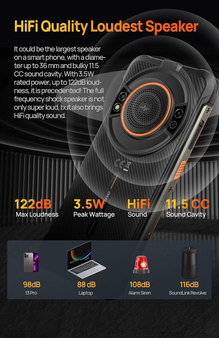 Ulefone Armor 16 PRO Android 12 Outdoor Handy Ohne Vertrag, 122Db Lautsprecher, 9600mAh Akku, Glare