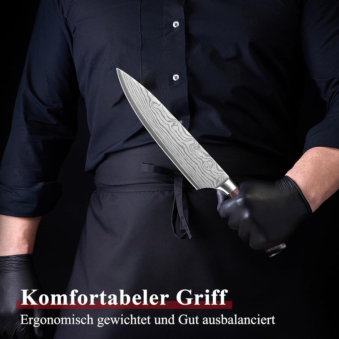 Sunnecko 20cm Kochmesser Deutschem Edelstahl Küchenmesser mit Pakkaholz Griff Allzweckmesser Küche S