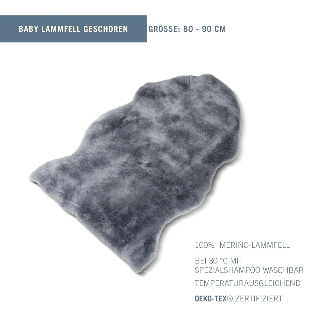Baby-Lammfell geschoren 80-90 cm grau, 80-90 cm grau