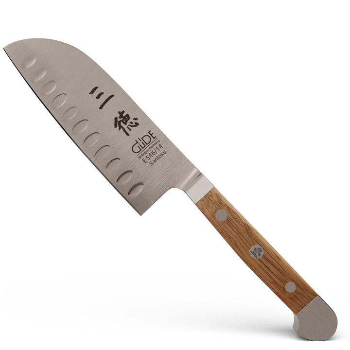 GÜDE Solingen - Santoku Messer mit Kulle geschmiedet, 14 cm, Fasseichenholz, ALPHA FASSEICHE, Doppel