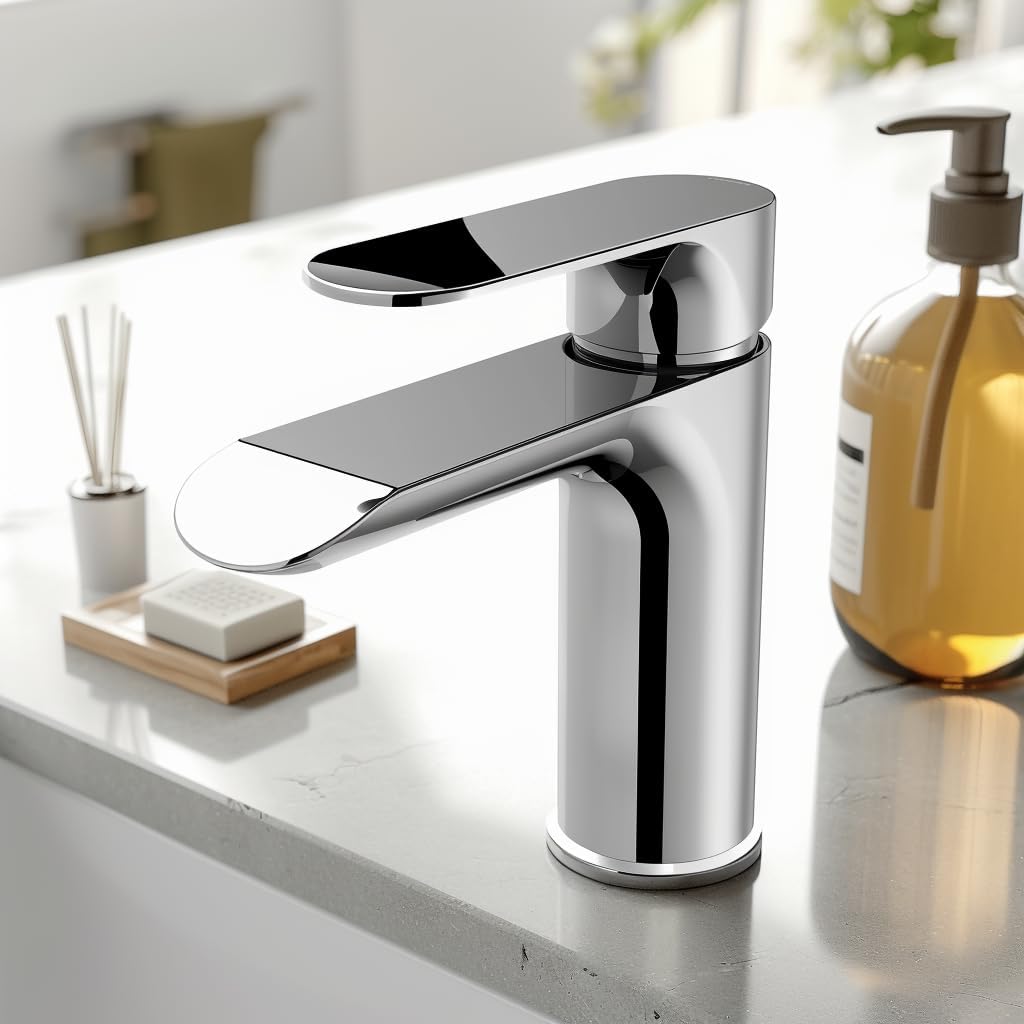 Xcel Home Mera Moderne Chrom Waschbecken Armatur mit Abfluss Runde Mischbatterie Mono Bloc Luxus Bad