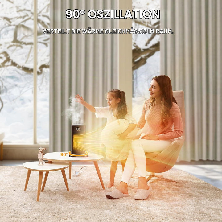 LIFERUN Heizlüfter Energiesparend Klein, Heizung Elektrisch mit Thermostat und Luftbefeuchter, 90° O