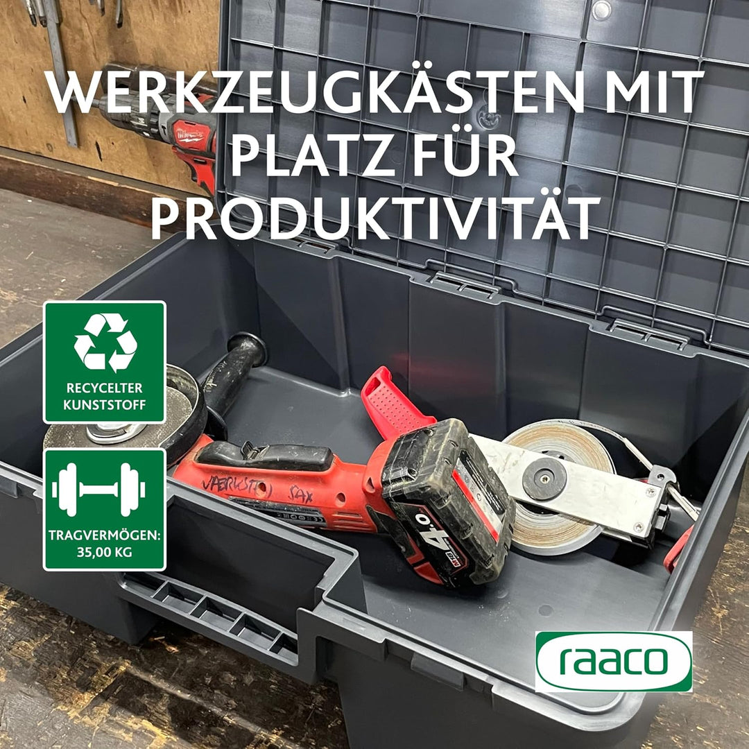 raaco Transportboxen Solid 3, Werkzeugträger 37 x 57 x 17 cm, Stapelbarer Werkzeugkasten mit Tragegr