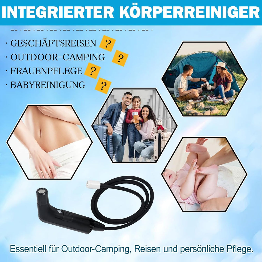 Reise Bidet Elektrisch, 2,3 L Wiederaufladbares Portable Bidet, Popodusche mit 1,2 m Filterwasserlei