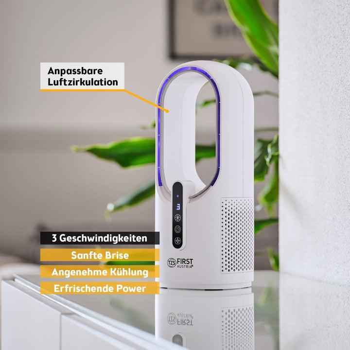 TZS First Austria Tischventilator mit Akku 2500mAh | USB Aufladekabel 5V | Leiser Ventilator mit Dis