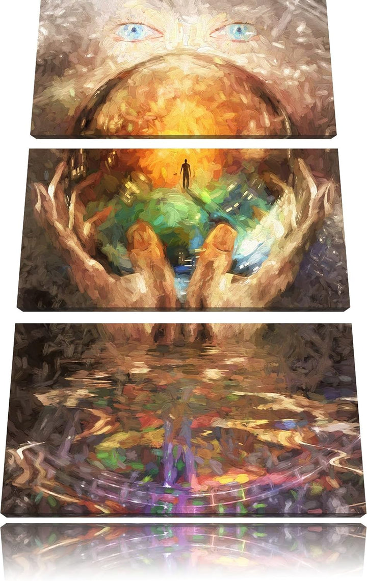 Pixxprint Glaskugel mit Hintergrund als Leinwandbild/Grösse: 3 Teilig (120x80 cm) cm/Wandbild/Kunstd