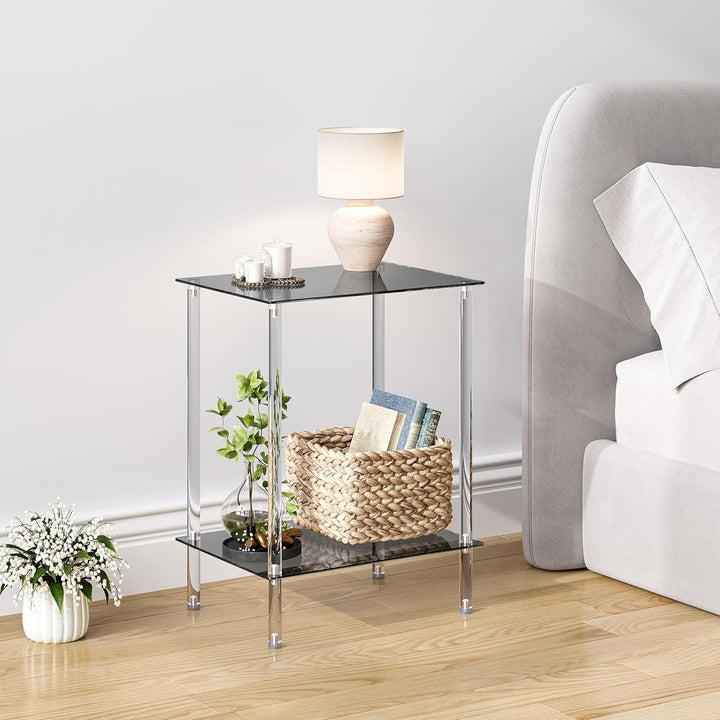 Beistelltisch Glas Eckig Nachttisch Transparent Glastisch Mobiler Couchtisch 2 Ablagen Glasregal Woh