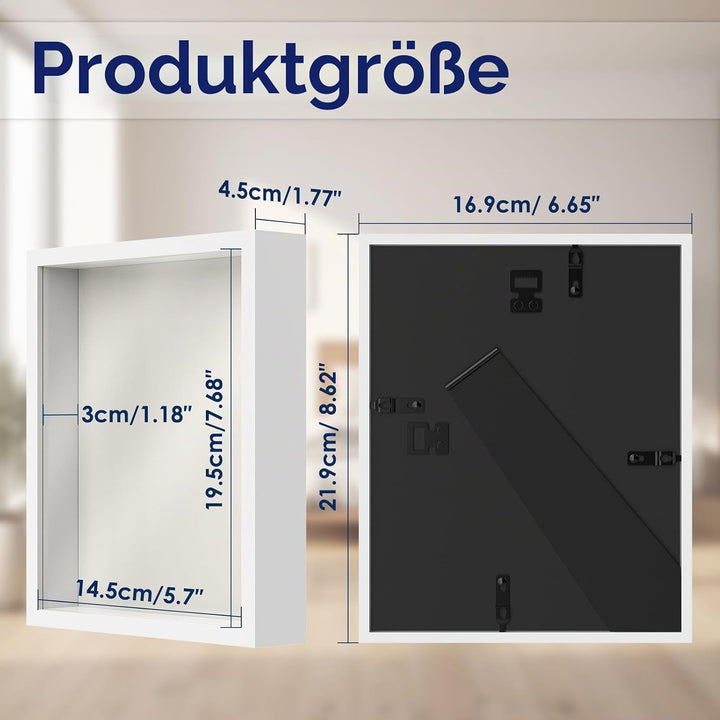 2er 3D Bilderrahmen zum Befüllen, 3D Bilderrahmen Tiefer Objektrahmen 15 x 20 cm mit Transparente Ec