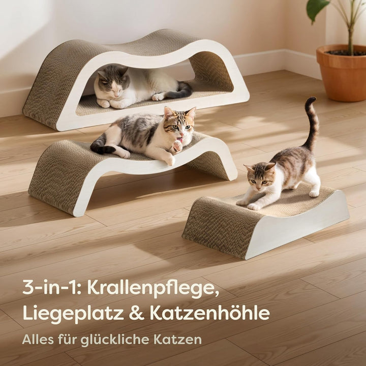 Knupis Kratzmöbel Kratzbrett Katze 3-teilig XXL 75cm – Besonders Kratzfeste Kratzpappe zur Krallenpf