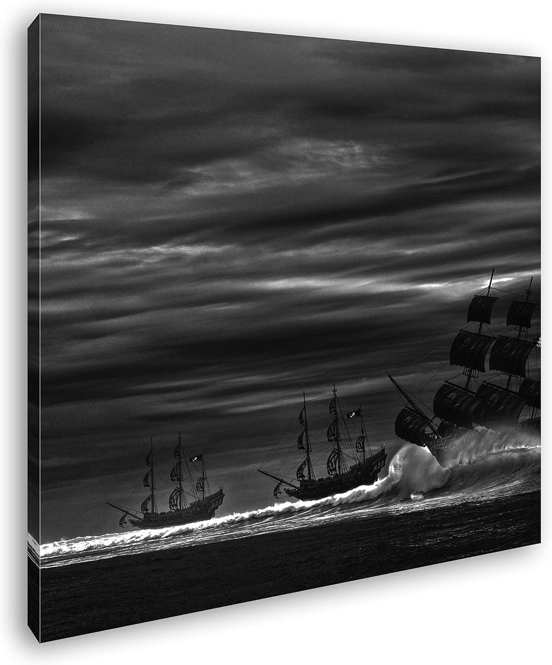 deyoli Piratenschiffe auf hoher See Format: 60x60 Effekt: Schwarz&Weiss als Leinwandbild, Motiv fert