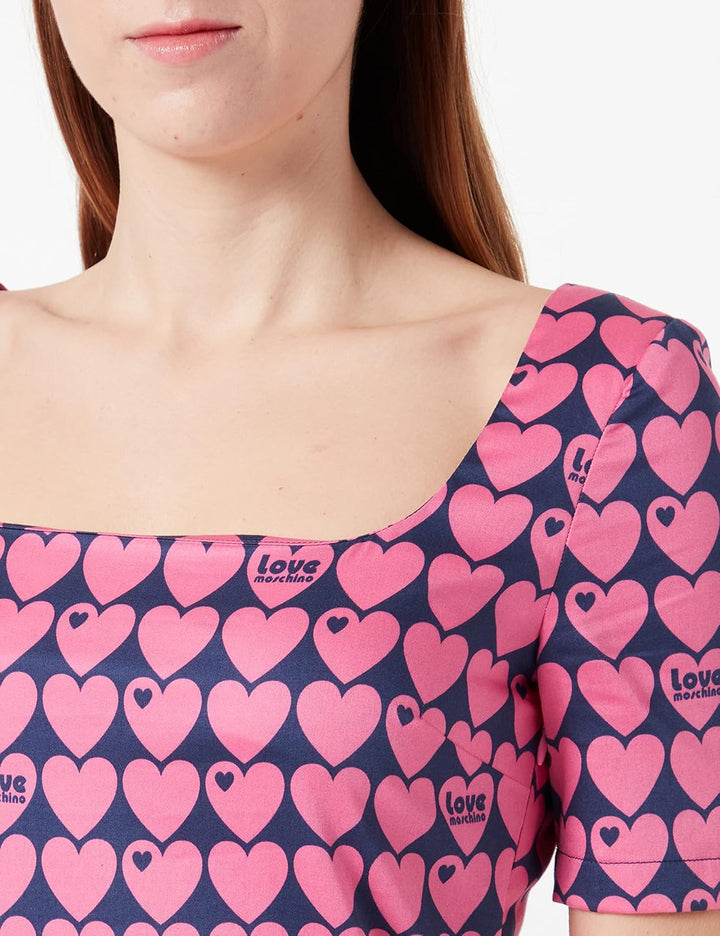 Love Moschino Damen Slim Fit Short with Square Neckline Dress 32 Blue Fuchsia, 32 Blue Fuchsia