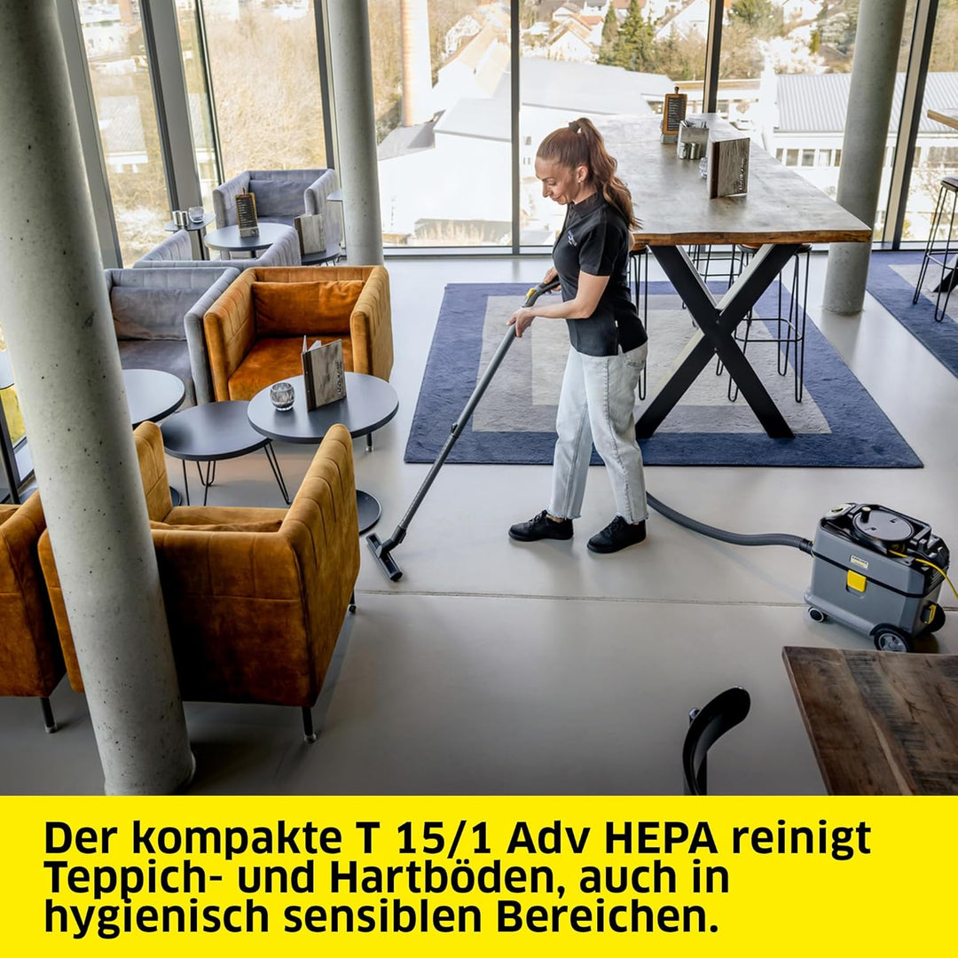 Kärcher Trockensauger T 15/1 ADV HEPA, für Textil- und Hartböden, 15-l-Behälter, Leistung: 585 W, Sc