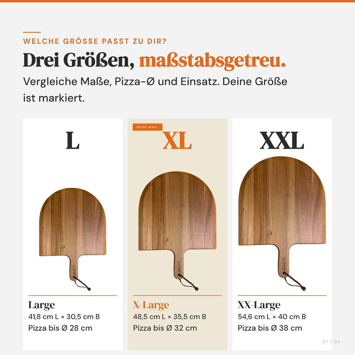Pizzaschieber aus Akazienholz 35,5 × 48,6 cm – Grosses Pizzabrett & Servierplatte – Handgefertigt, R