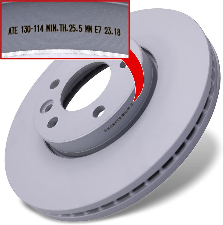 ATE Bremsenset Vorderachse inkl. Bremsscheiben vorne Ø 308 mm belüftet und Bremsbeläge vorne + Warnk
