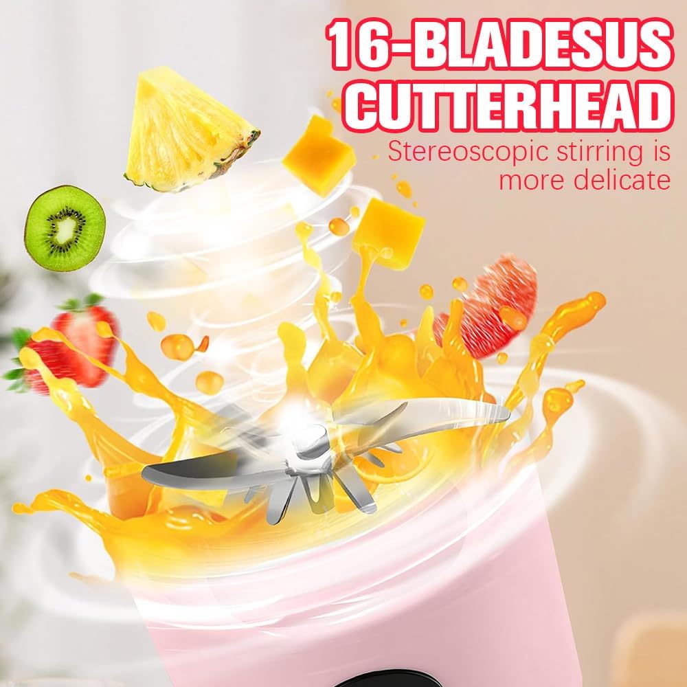 Tragbarer Mixer Smoothie Maker, 500 ml Mixer Smoothie Maker to Go mit Digitalanzeige, 16-Blatt, USB