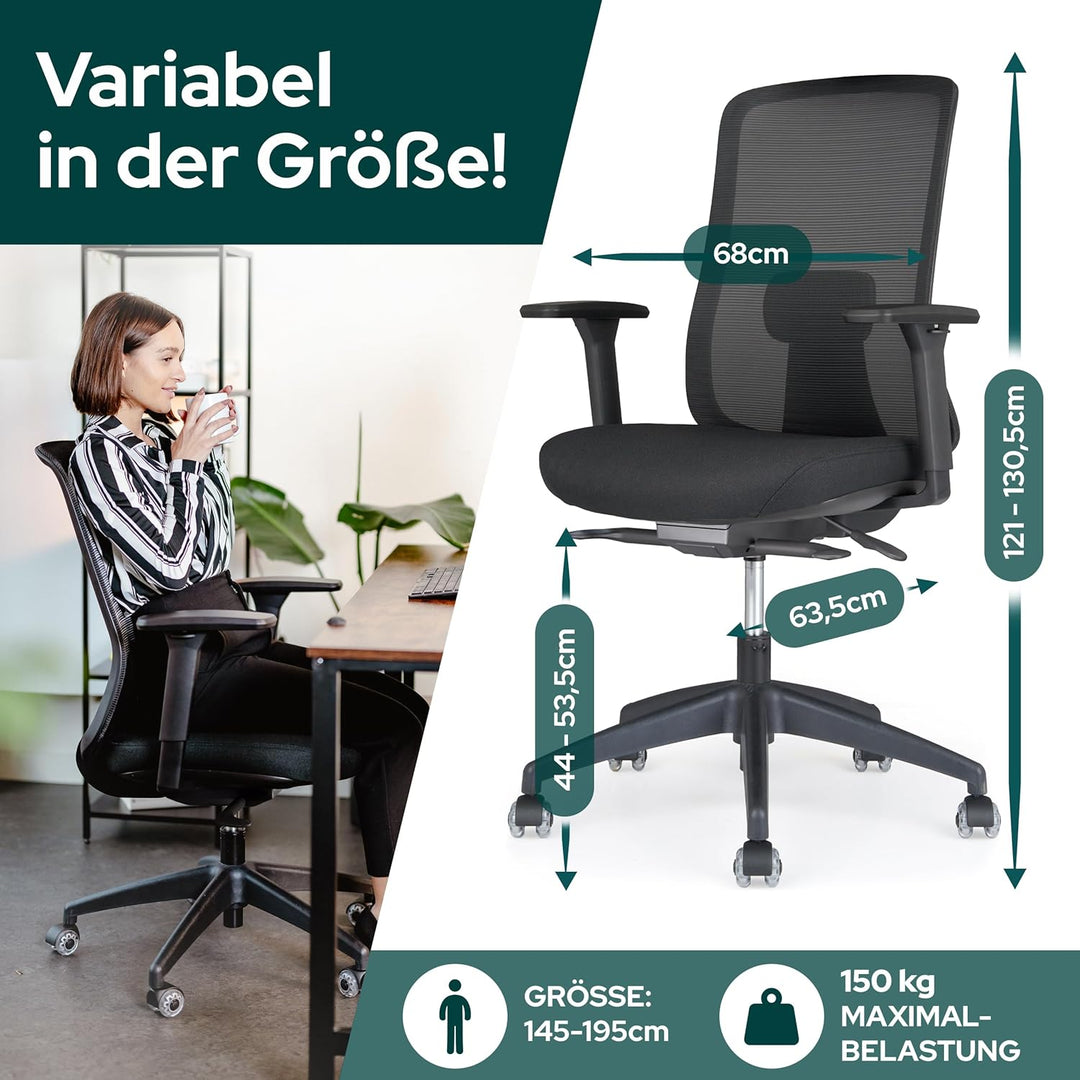SCHEKKA® Bürostuhl Ergonomisch Testsieger - Besonders individuell Einstellbarer Schreibtischstuhl mi