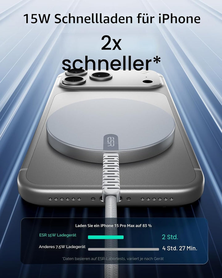 ESR für Magsafe Ladegerät 15W, Wireless Charger für iPhone 17/17e/16/15/14/13/12, AirPods 4/3/2 Pro,