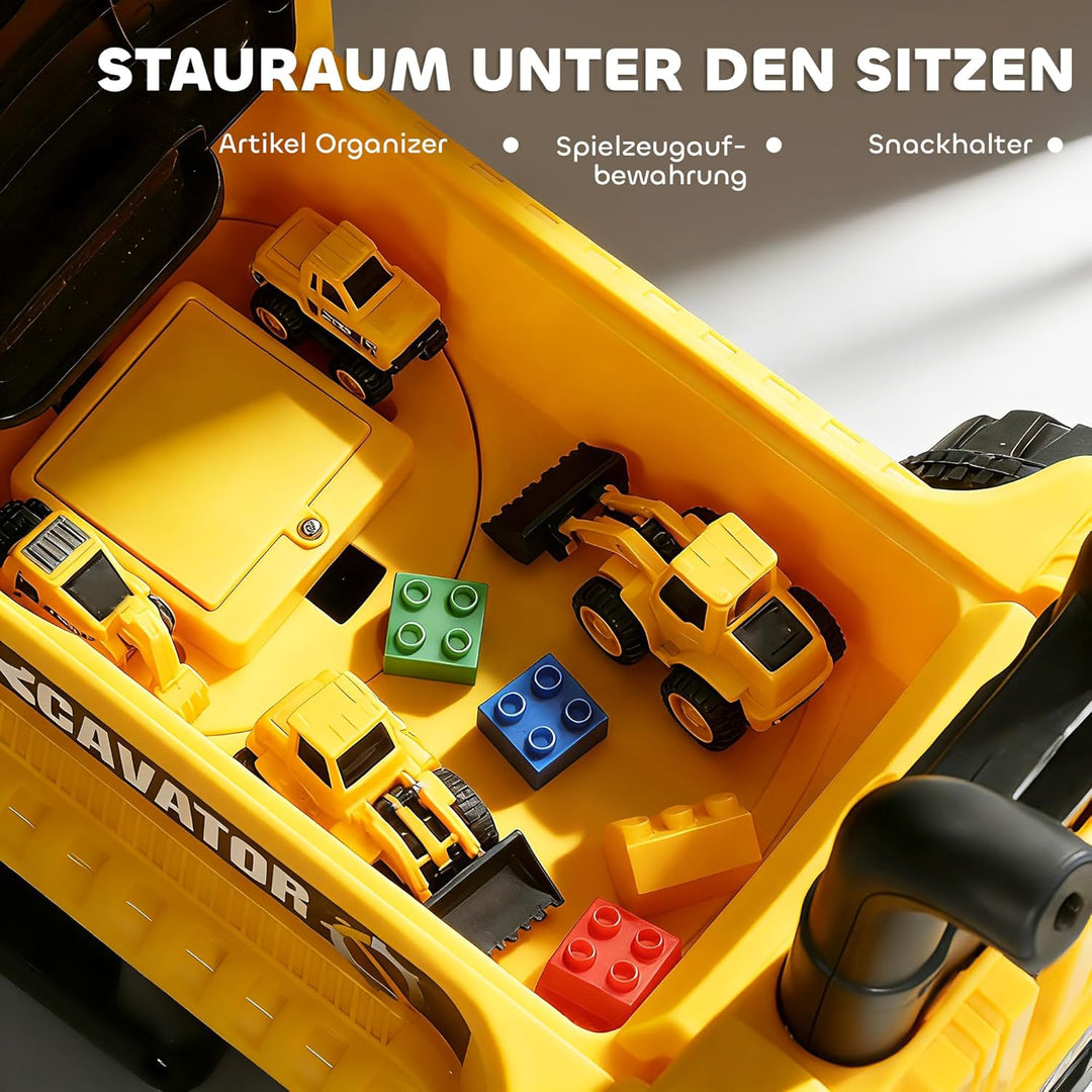 AIYAPLAY Sitzbagger Aufsitzbagger mit Schaufel Lenkrad Kinderbagger mit drehbar Aufbau verstellbar R