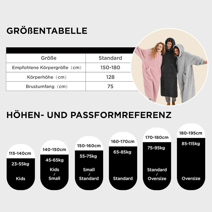 BEDSURE Hoodie Decke mit Ärmeln Kuschelpullover - Tragbare Decke zum Anziehen Erwachsene Hellblau, W