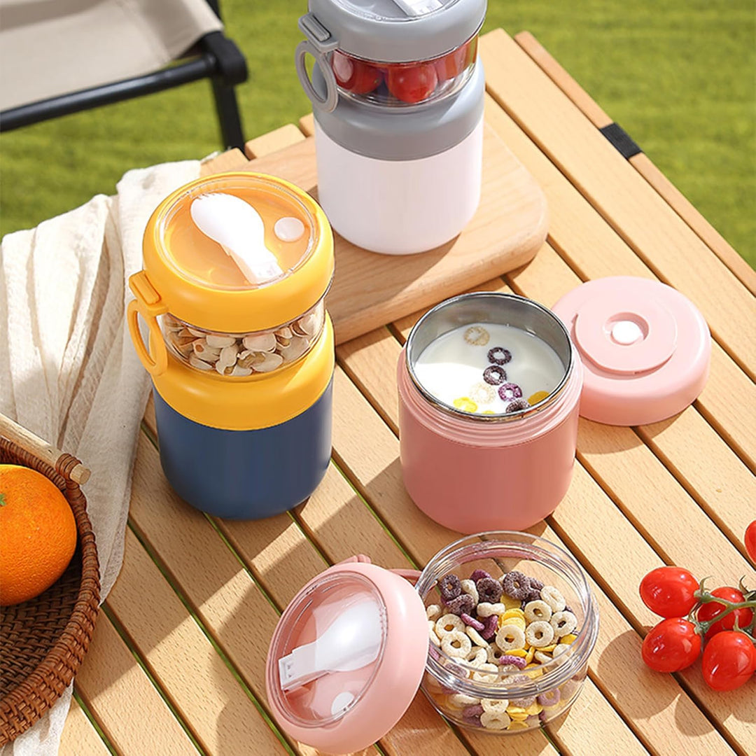Edelstahl Müslibecher to Go, 2-in-1 Joghurtbecher to Go Mit Löffel, 530ml+330ml Tragbarer Auslaufsic