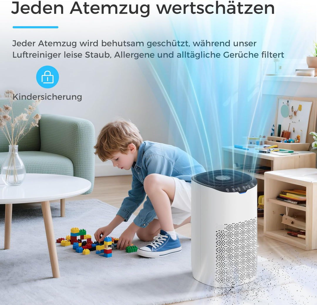 AROEVE Luftreiniger, CADR 300 m³/h für 120 m² Raum, Luftreiniger Allergiker gegen Pollen, Staub, Tie