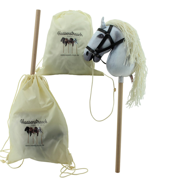 Sweety Toys Hobbyhorse Steckenpferd weiss geeigent für Hobbyhorsing & Transportbeutel Turnbeutel